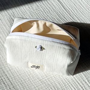 Borsa per il trucco personalizzata da donna in cotone da viaggio borsa cosmetica trapuntata con accessori e cerniera - Product Image 4