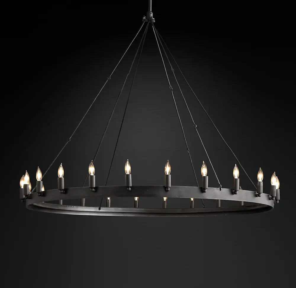 De Boa Qualidade Luxo Black Metal Bedroom Hotel Decorativo Rodada Anel E14 Candle Chandelier