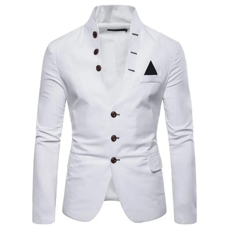 Мужской Весенний костюм с декоративными пуговицами, белый красивый пиджак с воротником-стойкой, модная мужская официальная деловая верхняя одежда, Молодежная куртка, костюм, 2022