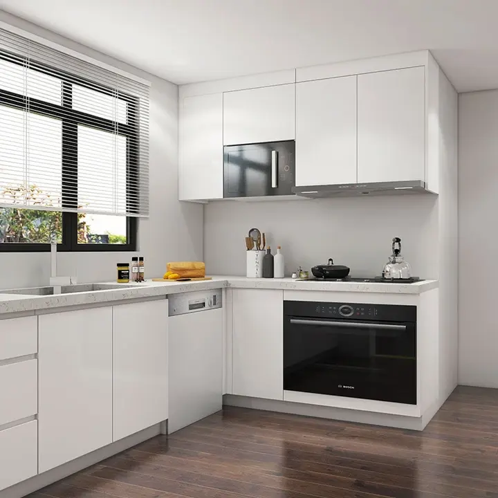 CBMMart-Armoire de cuisine simple et minimaliste en PVC avec finition laquée, armoire blanche pour toute la maison