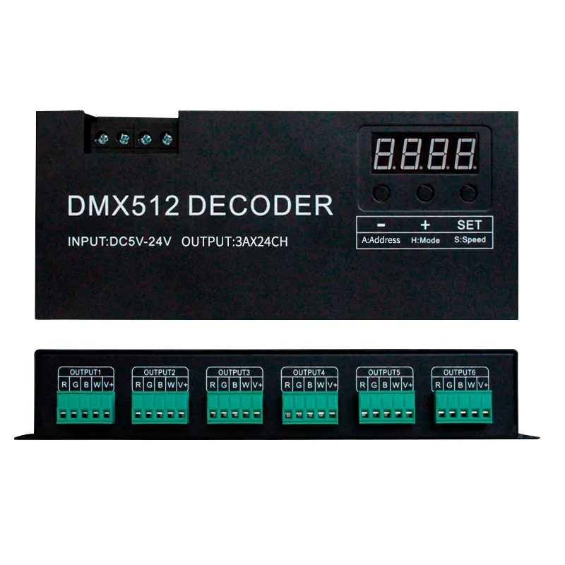 Hot sales DC5V 24V rgb rgbw dmx decod 24 Channels DMX 512 RGB LED Controller dmx control rgb for light strip