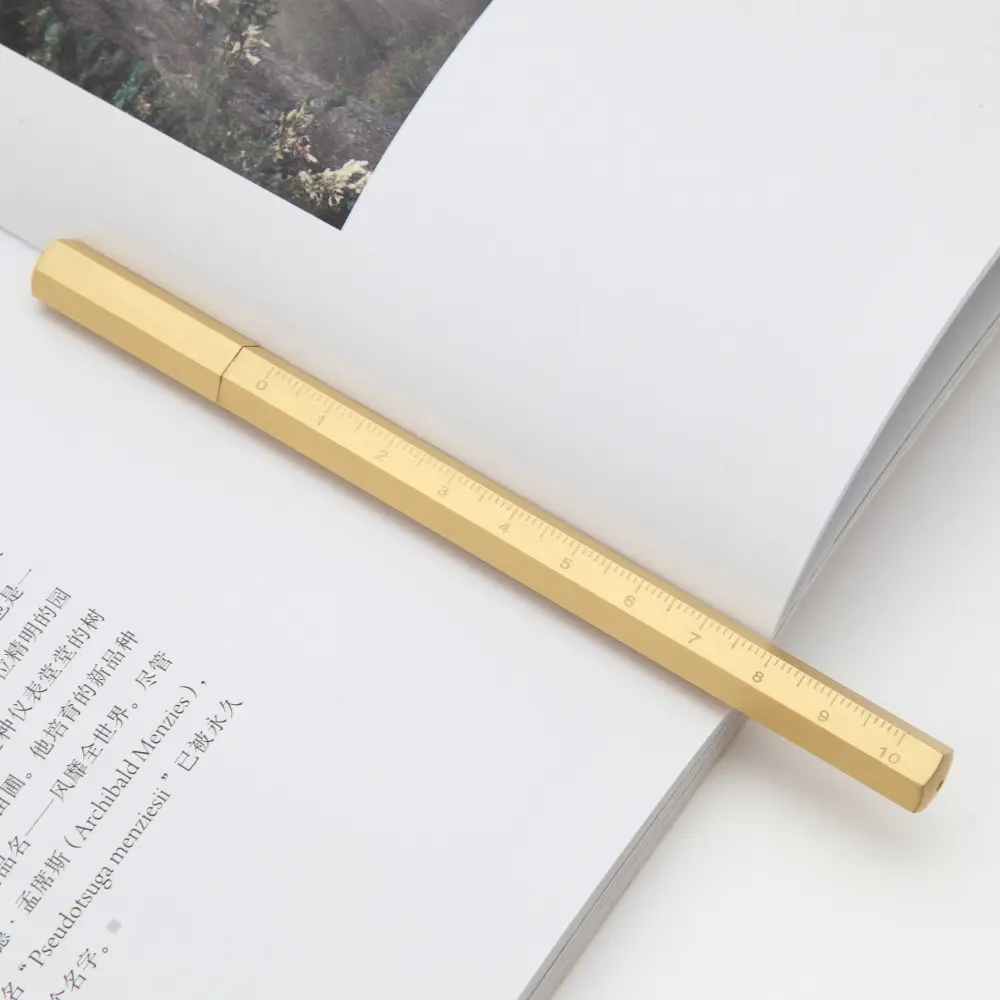 Penna righello con bordi esagonali personalizzati MAXERY, penna Gel in metallo ottone dorato con Logo personalizzato, alta qualità per Souvenir regalo per ufficio