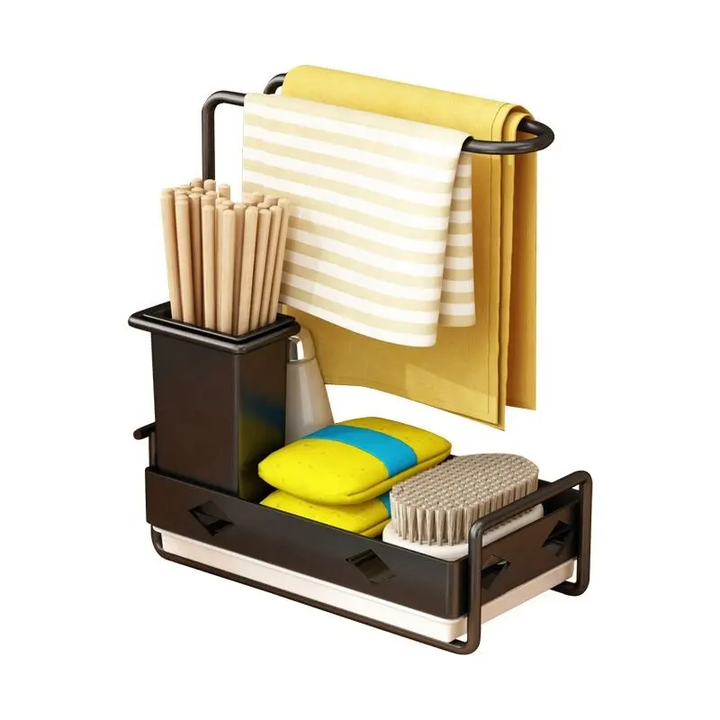 Suporte de parede para esponja, cesta de armazenamento com colchão, suporte de ferro, revestimento em pó, esponja de cozinha, rack de drenagem
