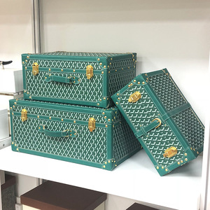 Fabrika dekorasyon Centerpieces giysi bavul için kapaklar ile özel ahşap kurulu kutuları 3 bavul kollu kutular Set - Product Image 2
