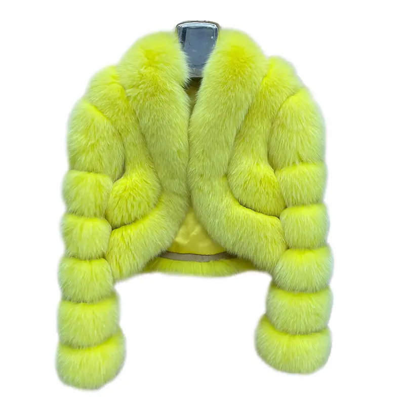Abd kadınlar kış tilki kürk ceket kırpma uzunluğu yeni moda lüks kürk ceket