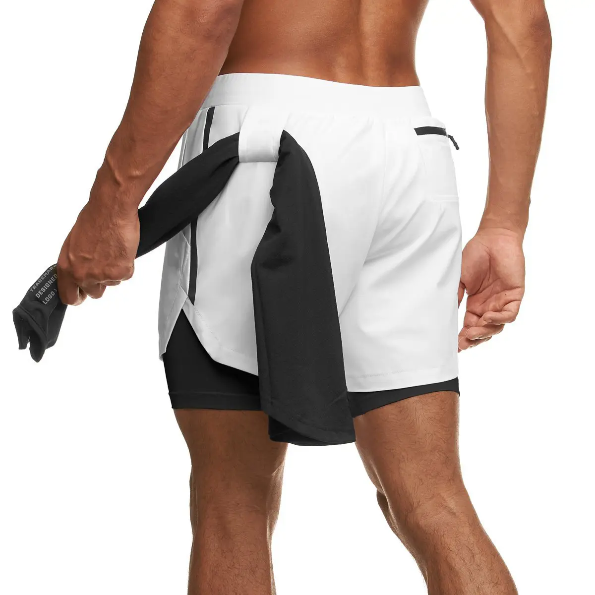 Shorts esportivos de compressão para homens, atacado, logotipo personalizado, roupas atléticas 2 em 1, para corrida, curta, de compressão, academia