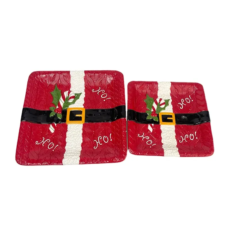 Forma quadrada Natal Santa com forma vermelha camisola cerâmica cookie placa 2 tamanho