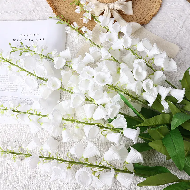 Flores artificiales de flor de ciruelo de lirio de los valles de seda de palo grueso al por mayor para la decoración casera de la boda