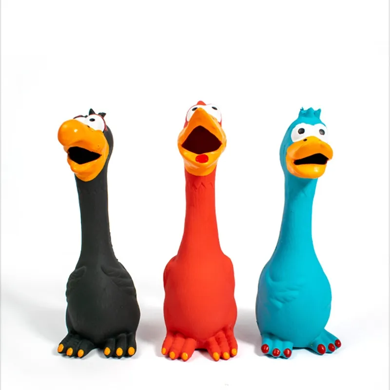 Squeaker mainan anjing berbentuk ayam bebek, mainan hewan peliharaan bentuk ayam lateks tahan gigit