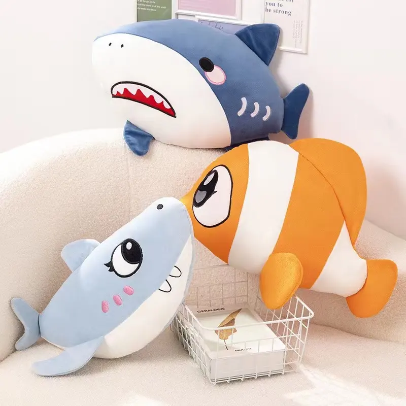 슈퍼 귀여운 상어 고래 애니메이션 봉제 장난감 박제 슈퍼 소프트 40cm 흰동가리 박제 동물 장난감 홈 장식 선물