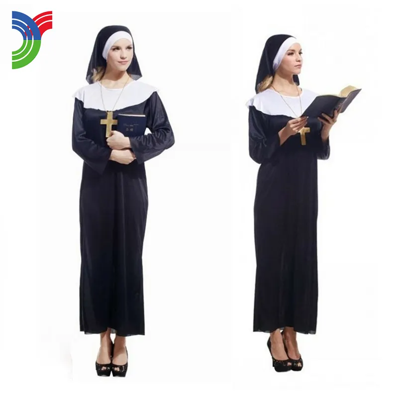 Conjunto de adultos unisex de calidad para pastores y monjas especializados en fiesta de Halloween, capa, velo de monjas, disfraz de cruz cristiana