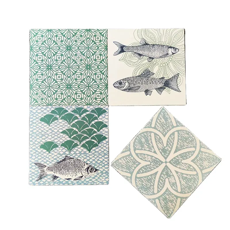 Patrón de pescado personalizado 200*200 azulejo de suelo mate antideslizante azulejo de cerámica azulejo de florete de cocina para Baño