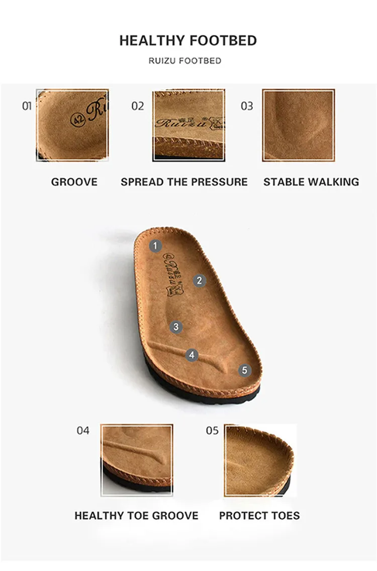Unisex Cross Strap Open Toe Cork Slippers Flat Slides Thick-soled Double Belt Buckles Sandals