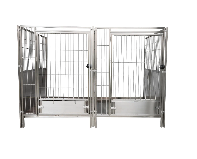 Chenil en acier inoxydable avec porte de grille de fil
