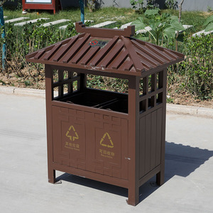 Cubo de basura doble comercial para exteriores, contenedor de basura grande para reciclaje de residuos, uso en parques callejeros con tapas a granel, almacenamiento de baño - Product Image 3