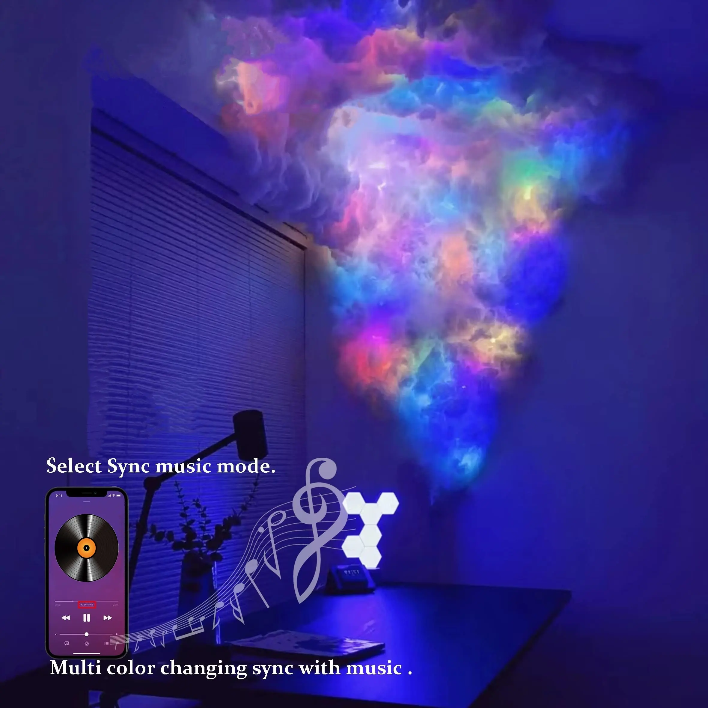DIY Atmosphere Decoration RGB 3D Thunderstorm Thunder Cloud LED Music Recognition Rhythm Light Lamp With APP Control For Bedroom