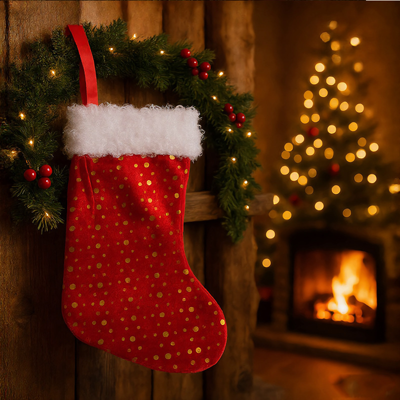 Bas de Noël à pois blancs