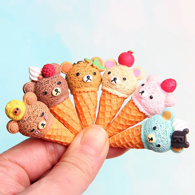 Desenhos animados personalizados fresco doce urso bonito sorvete miniatura plana moda pingentes DIY resina encantos para fazer jóias