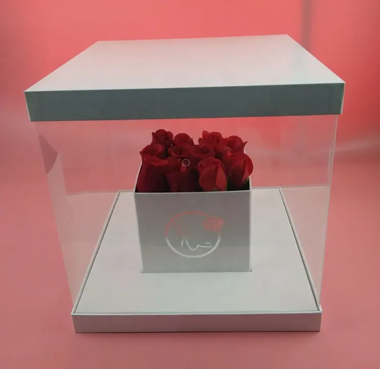 Su ordine di alta qualità di cartone in pvc trasparente box fiore, piazza della rosa torta scatola