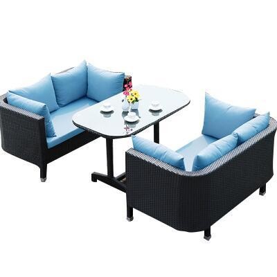 Sofá doble 2+1 con mesa - ratán negro