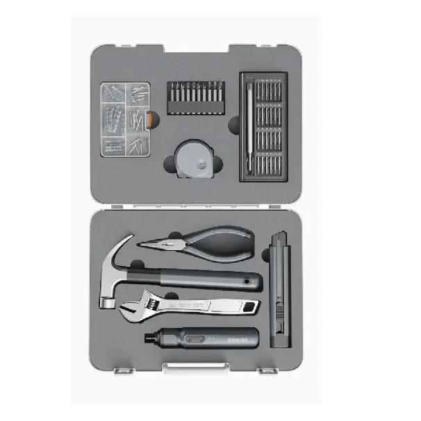 Ensemble d'outils à main pour la maison avec tournevis clé marteau ruban à mesurer pince clé et tournevis électrique porte-embout