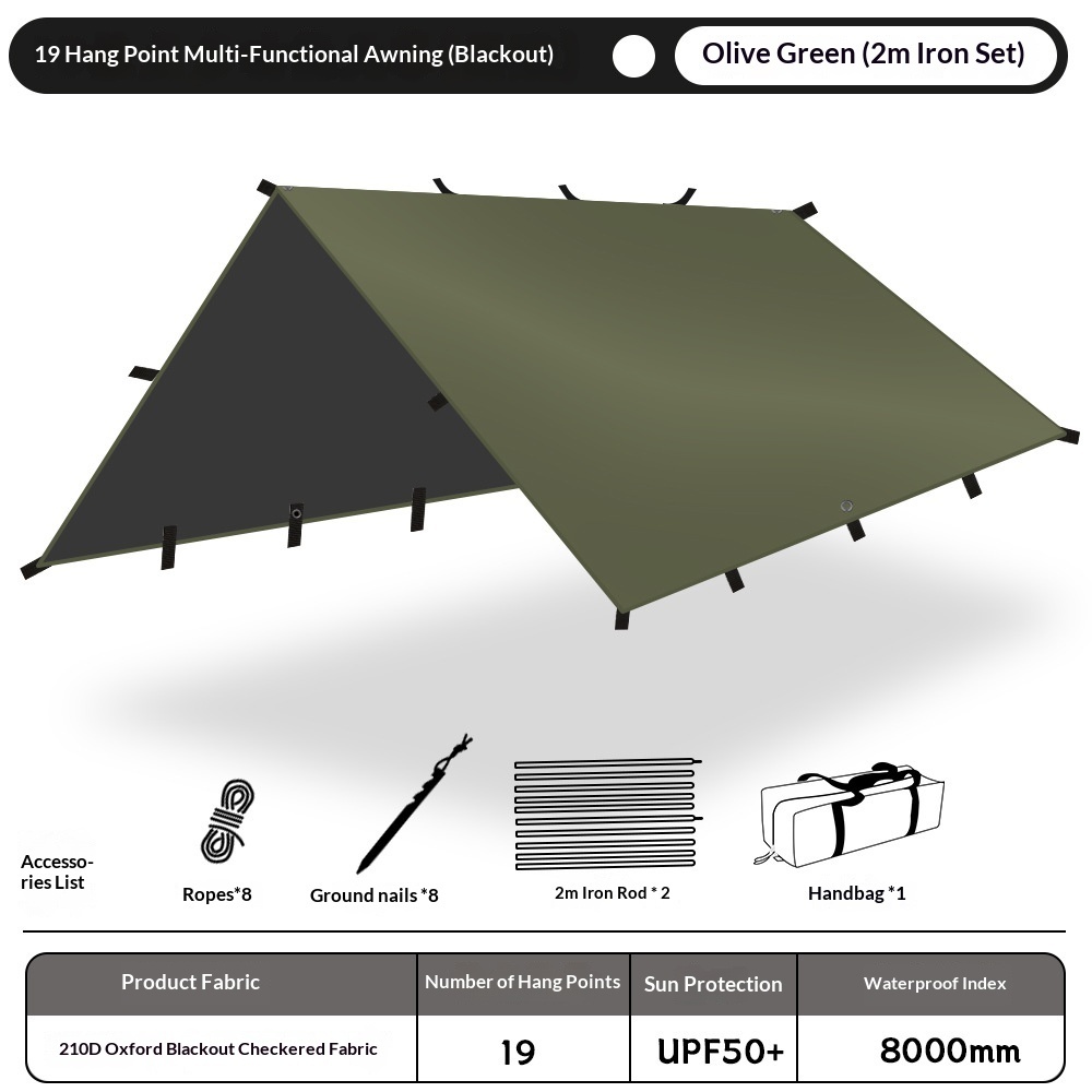 Tissu Oxford 210D vert olive, poteau en acier de 2 m, 19 mm