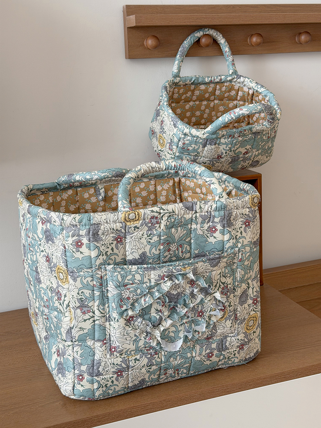 Grand panier de rangement pour série de parterres de fleurs - bleu