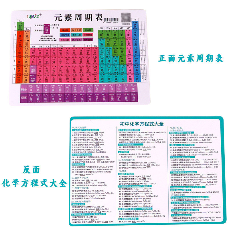 Ensemble Tableau Périodique et Équations de Chimie pour Collège (Carte PVC)