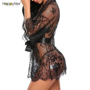 女式蕾丝和服长袍内衣网眼睡袍透明Ghana蕾丝连衣裙款式柔软家装睡袍价格便宜