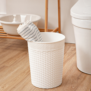 Hasır şekli yüzey ile 10L yuvarlak çöp kutusu ev kullanımı ayakta yapısı çöp tenekesi atık yönetimi için kapak stili olmadan - Product Image 5