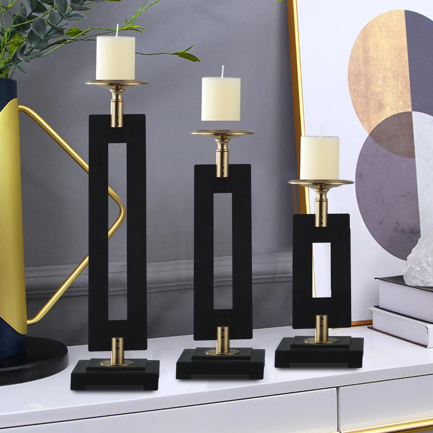 Nuovo Design candelabri nero lusso soggiorno portacandele Decor candeliere in ferro battuto