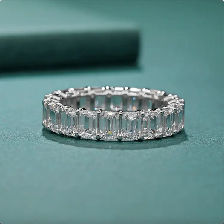 VOAINO fashion jewelry emerald cutting diamond rings 9K 14k 18K gold finger minimalist wedding lab diamond eternity band ring