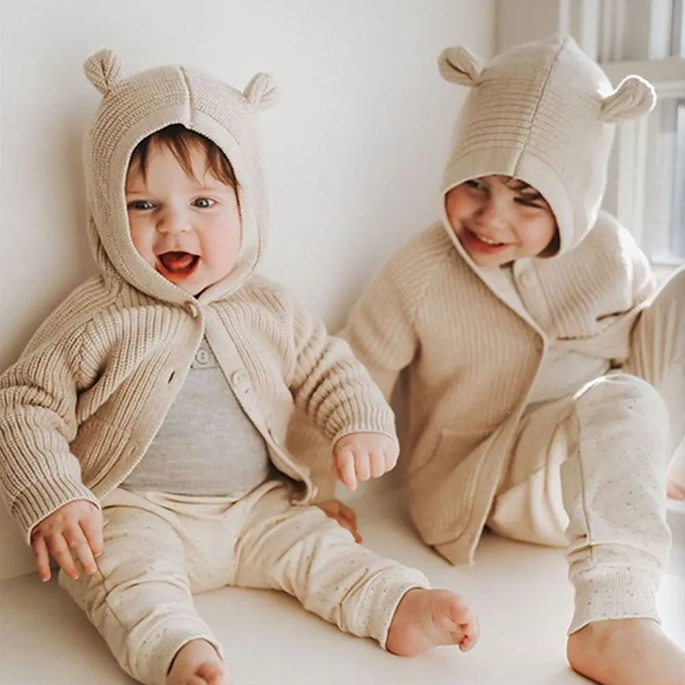 2023 Kinder Baby Babi Süße Neugeborene Bär Strickjacke Pullover Mädchen Pullover Kleines Kind Kapuzen mantel