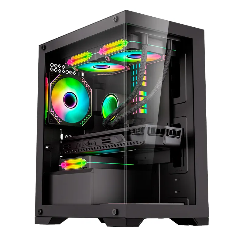 Casing ATX aluminium kualitas tinggi, casing komputer Desktop Gaming dengan 3.0 USB pendingin RGB LED untuk Server PC