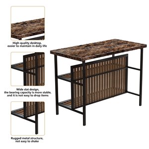 <strong>Rectangular</strong> Bar <strong>Table</strong> with 2 Bar Stools Modern <strong>Counter</strong> <strong>Height</strong> <strong>Table</strong> with Storage, Kitchen Island with Seating - Product Image 3
