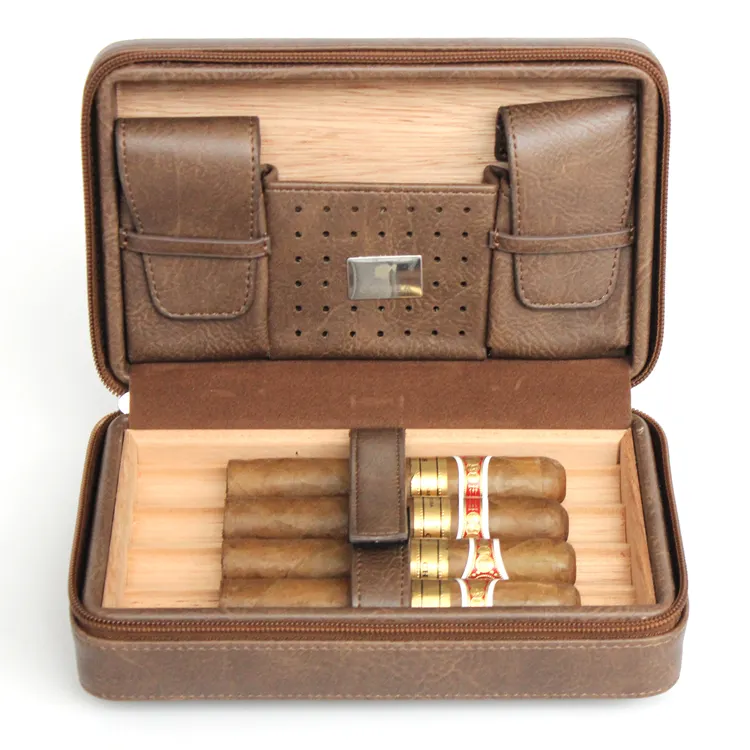 De hecho en China Zigarren Boveda cigarros tabaco de cuero de moda 4 cigarros de humidor de puros bolsa caso