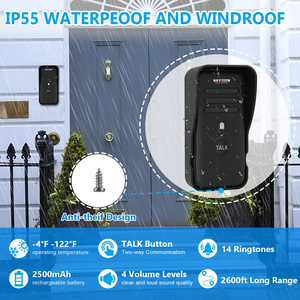 Daytech-timbre de puerta inalámbrico a prueba de agua, Intercomunicador de largo alcance, 4 niveles de volumen, 14 campanas, para el hogar - Product Image 3