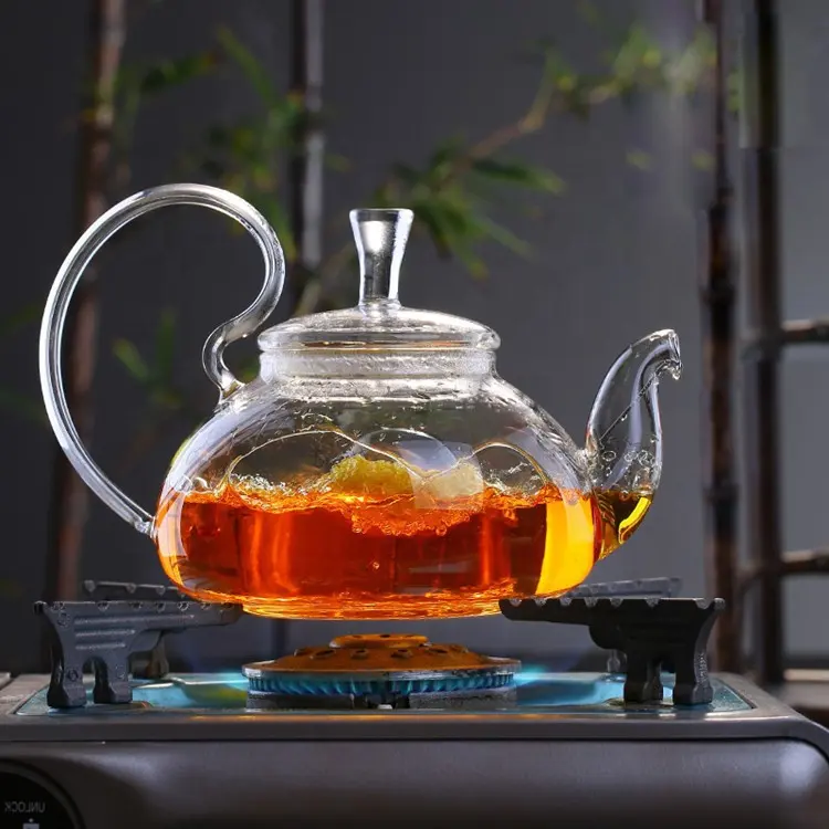 Grosir ketel kaca teko bening tahan panas kaca Pot teh Pot teh kaca borosilikat tinggi dengan Infuser dan pegangan