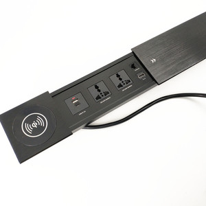 Aleación de aluminio Integrado multifunción Universal Power data Desk montado enchufe deslizante con cargador inalámbrico usb-c RJ45 Cat6 - Product Image 2