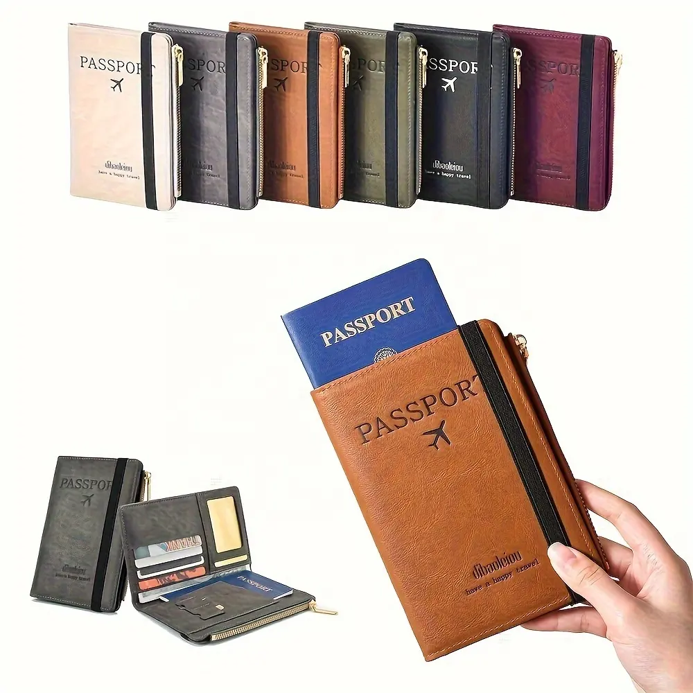 1 funda para pasaporte RFID-elegante billetera de cuero PU-sostiene tarjetas y pasaportes de forma segura-accesorio de viaje esencial