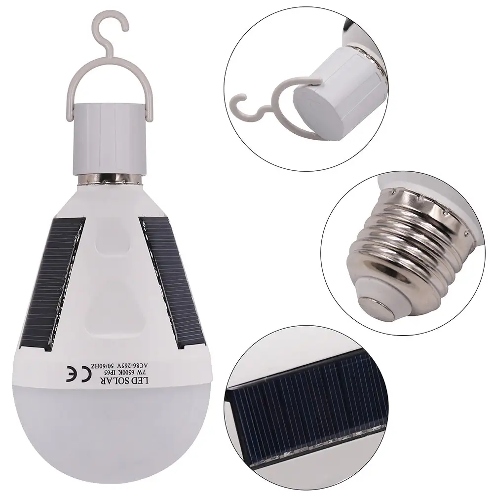 Bombilla de seguridad solar Potthook E27, lámpara de emergencia para el hogar, 12W, 26LED, IP65, luces nocturnas eléctricas impermeables para exteriores para tienda de campaña