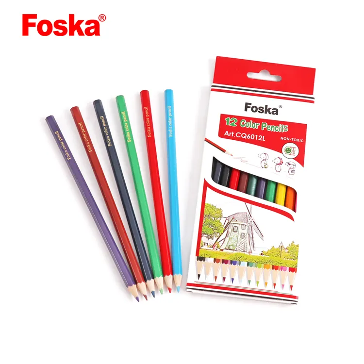 Foska Conjunto de lápis de cor hexagonal para desenho, madeira natural de boa qualidade, 12 cores, à base de óleo