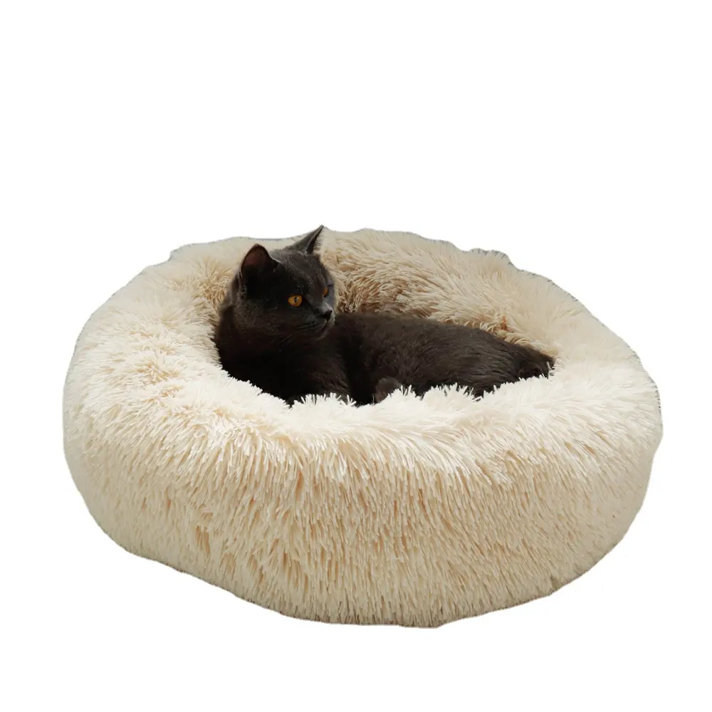 Cama para perros mullida y calmante, cama larga de felpa con forma de donut para mascotas, tumbona ortopédica redonda Hondenmand, saco de dormir, perrera, gato, cachorro, sofá cama, casa