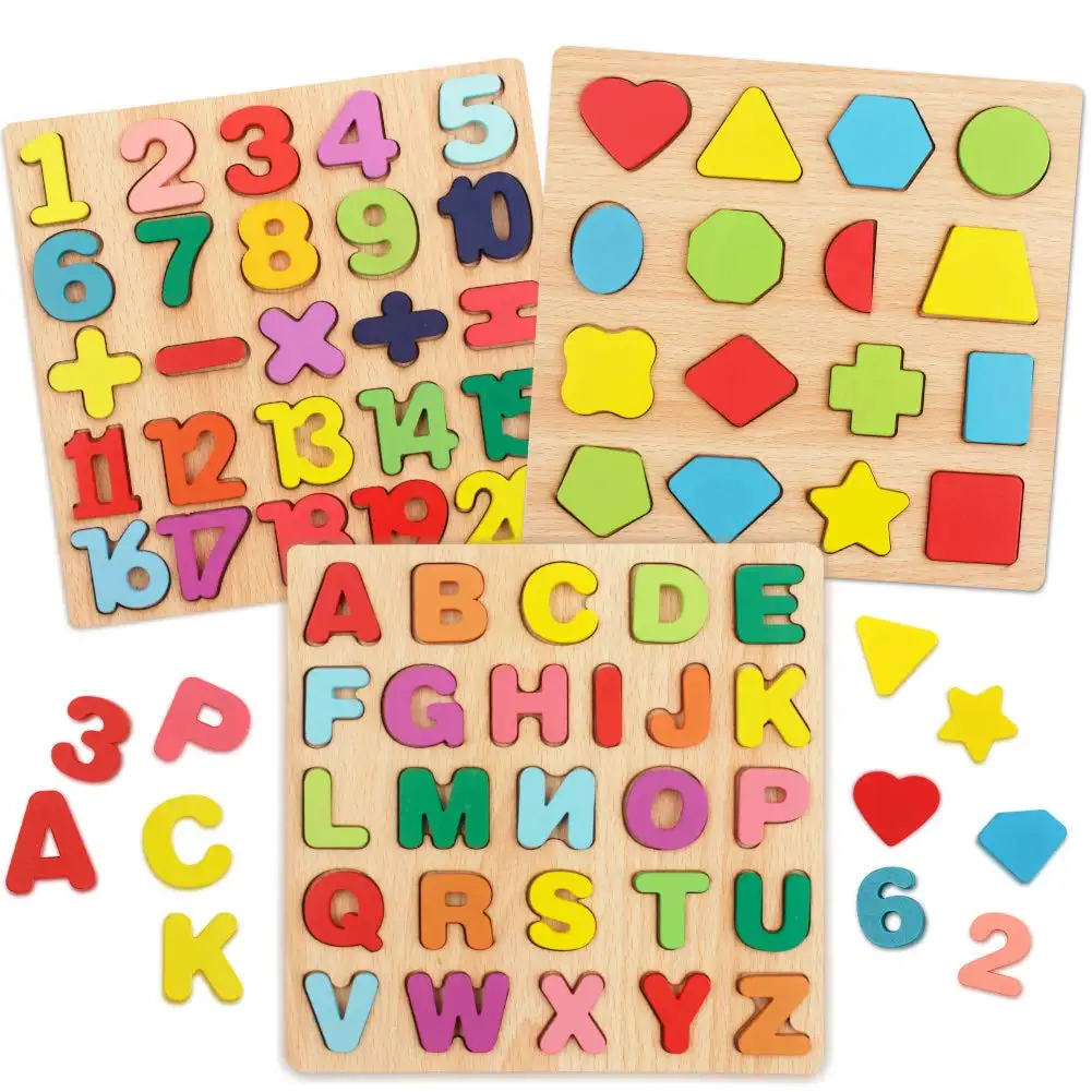 Wooden Numbers and Letters Matching Board Alphabet Numerical Cognitive Hand Grasping Board for Children