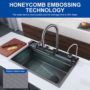 Büyük tek Slot çok fonksiyonlu lavabo Anti-Scratch LED dijital ekran paslanmaz çelik şelale mutfak lavabo fincan yıkayıcı ile - Product Image 3
