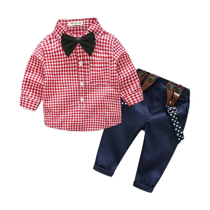2022 moda bambini vestiti griglia camicia + bretella neonato manica lunga vestiti del neonato Bowknot vestito da gentiluomo spedizione gratuita