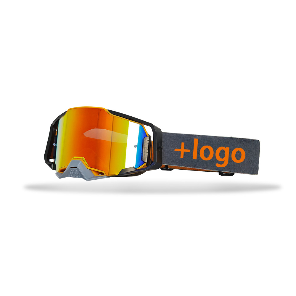 Gafas con montura naranja y negra y lentes rojas.