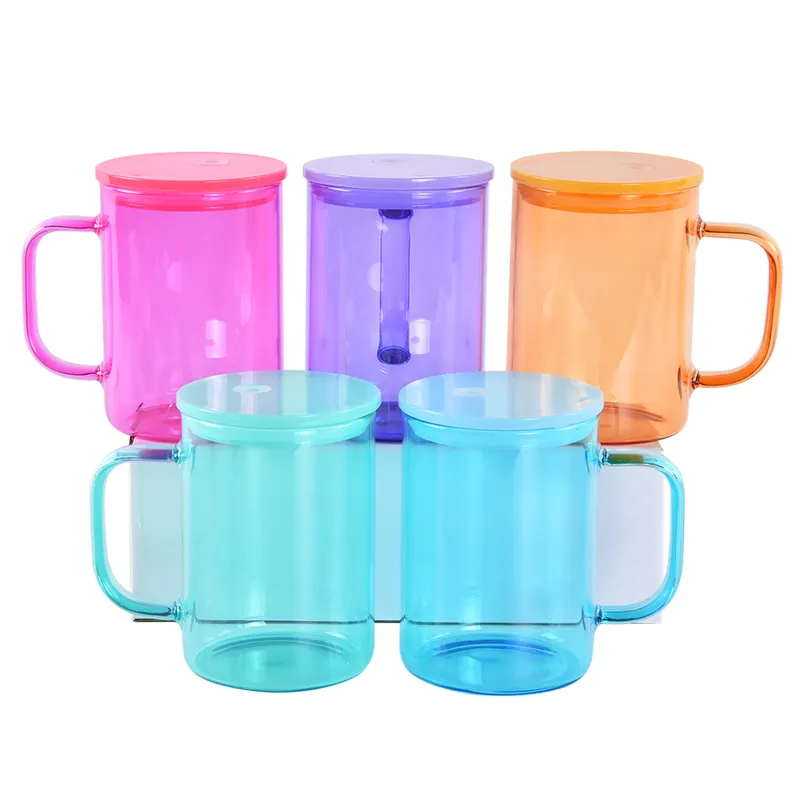 EUA Armazém 17Oz Mão Rainbow Cut Sublimação Caneca De Cerveja Copo De Café De Vidro Fosco Pode Copo De Água Copos Beber Com Tampa