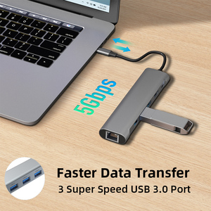 High Speed USB <strong>Hub</strong> 3.0 Type C 6 In14k hd Mi,5Gbps 60W PD Charge 1Gbps RJ45 Ethernet Laptop Docking Station for macbook Laptop Pc - Product Image 2