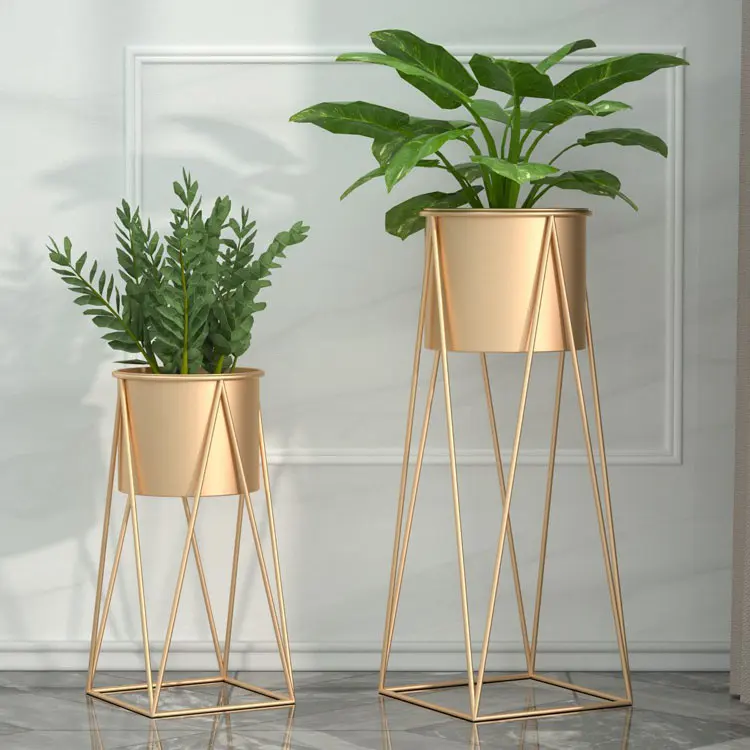 Maceta para plantas personalizada, decoración para el hogar, soporte moderno para flores de plantas, estante de hierro dorado, maceta de Metal para interiores, soporte para macetas para plantas